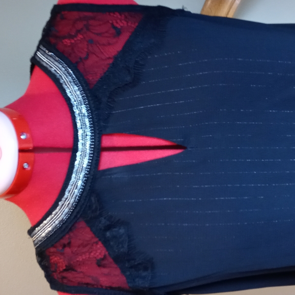 NWT Maurices Black Tank w/ Lace & Embellished neck Size L - Picture 2 of 12